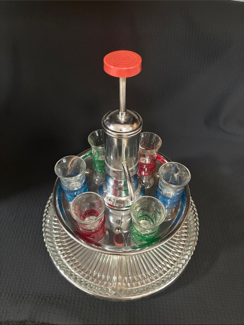 MCM Park Sherman Liquor Shot Carousel with Multicolor Glasses